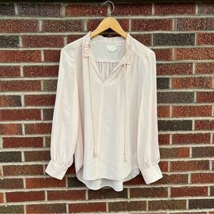 Kate Spade Silk Baby Pink Long Sleeve V Neck Peasant Top